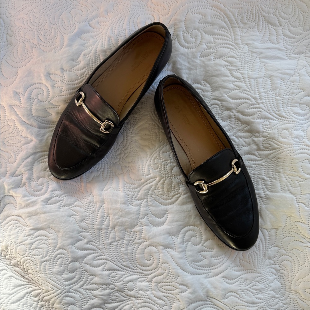 H&M Premium Black Leather Loafers – Size 39